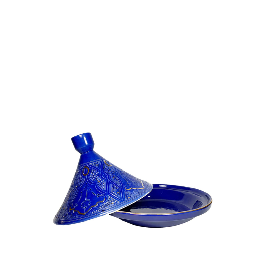 Engraved Tagine // Blue & Gold // Small - M A H R I M A H R I