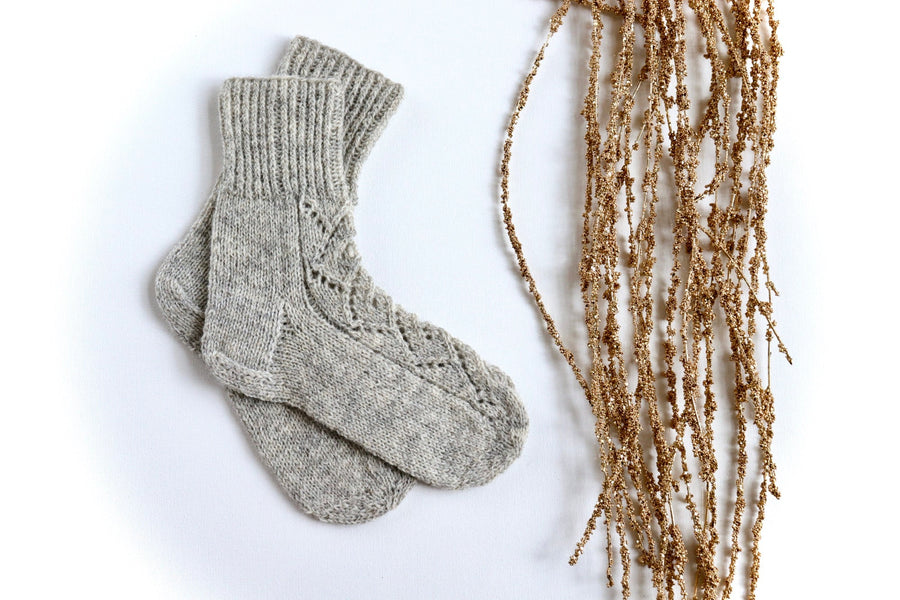 Hand Knitted Wool Socks - Grey - M A H R I M A H R I