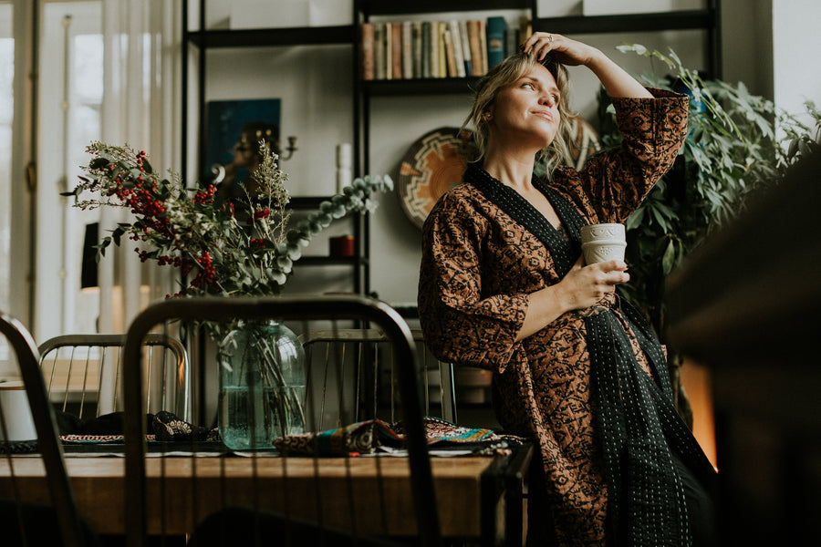 Unisex Kantha Robe // Chocolate - M A H R I M A H R I