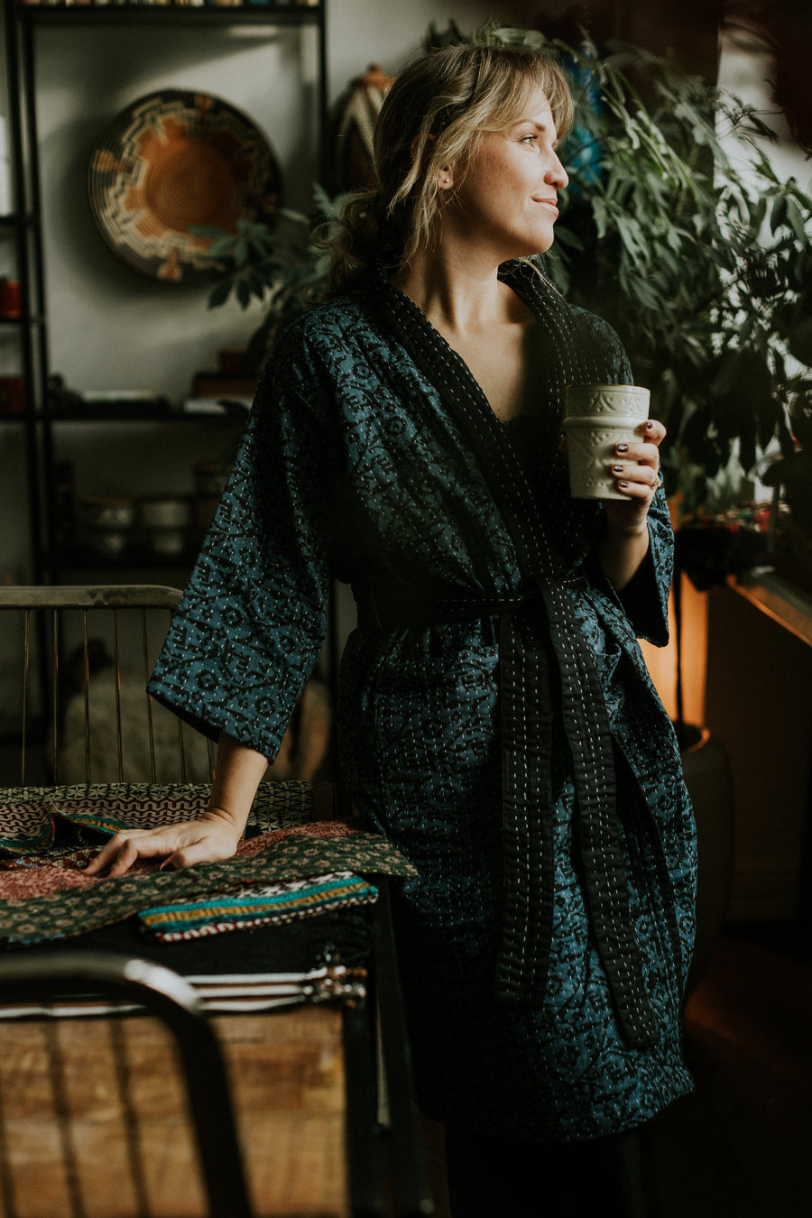 Unisex Kantha Robe // Indigo - M A H R I M A H R I